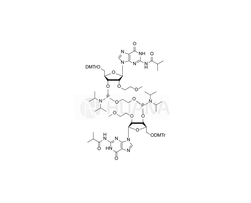 etan-1,2-di(5'-O-DMTr-2'-O-MOE-rG(iBu)-3'-oksy) bis ((diizopropylfosforamidyt)